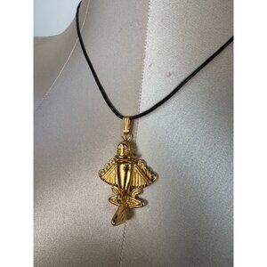 24K Gold Plated Quimbaya Tolima Pendant Necklace On Black Cord